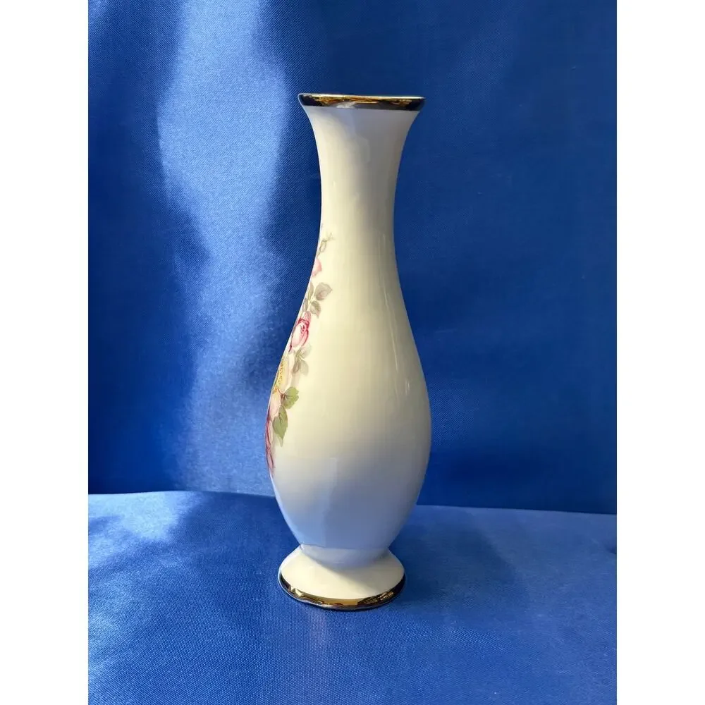 Vintage White Porcelain Bud Vase Gerold Porzellan Germany Accented with Flowers